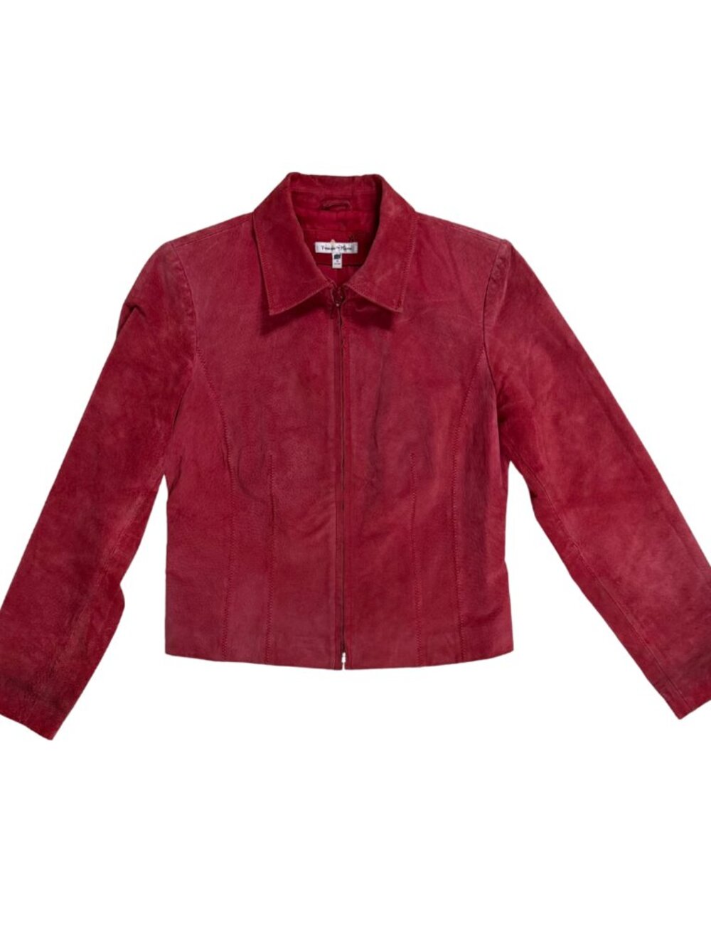 Vintage 90s Yvonne & Marie Red Suede Leather Zip-Up Jacket Size 4